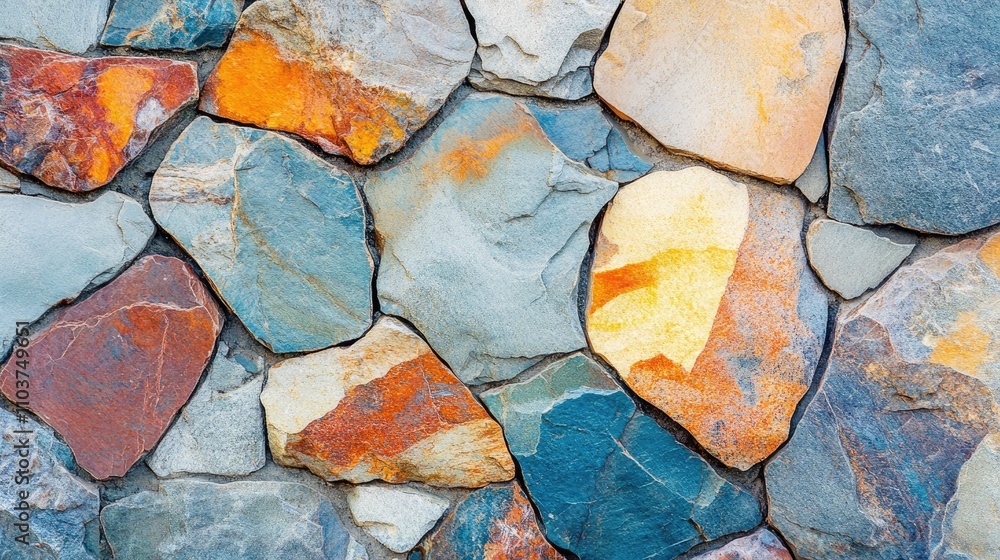 Poster stunning and vibrant colorful stone texture, with intricate details that highlight the uniqueness of