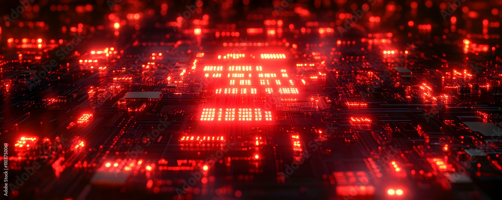 Poster red illuminated circuit board technology display