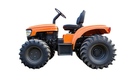 Obraz premium bright orange tractor with large tires, designed for agricultural use, showcasing its robust build and functionality. Ideal for farming tasks and outdoor work