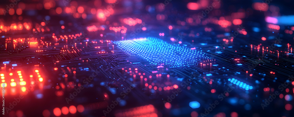 Poster illuminated circuit board showing digital data processing