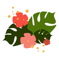 Printable and editable illustration of tropical leaves and flowers suitable for wall art or wall print