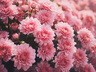Fototapeta premium A bunch of pink flowers with a vintage retro filter effect