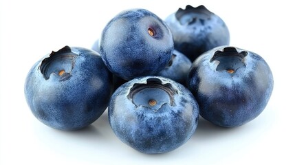 Fresh and ripe blueberries arranged on a clean white background, creating an appealing composition of assorted blueberries perfect for various design needs with copy space.