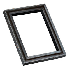 A simple wooden picture frame, empty and angled, suitable for displaying artwork or photographs.