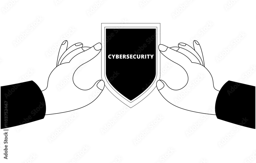 Aufkleber hands holding shield with sign cybersecurity. vector illustration of cybersecurity and data safety c