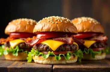 hamburger on a wooden table