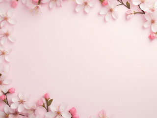 Pink flowers arranged on a pastel pink background with space for text