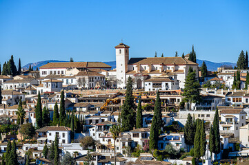 Granada, Spain, Diverse buildings in the cityscape, viewed from the Alhambra Palace.