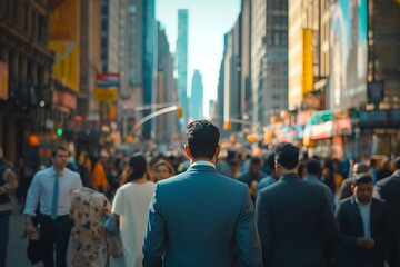Ambitious Businessman Walking in Diverse Daytime City Crowd