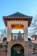 Observation point gazebo in Alhambra Palace and Fortress complex, Granada, Spain