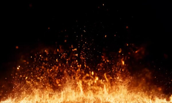 Fire Particles Rising from Bottom on Black Screen