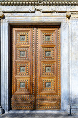 Granada, Spain, Medieval door in the Palace of Charles V in the Alhambra.