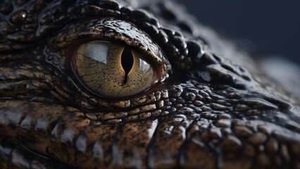 Close up of a crocodile eye. Concept of wildlife, reptile, and nature.