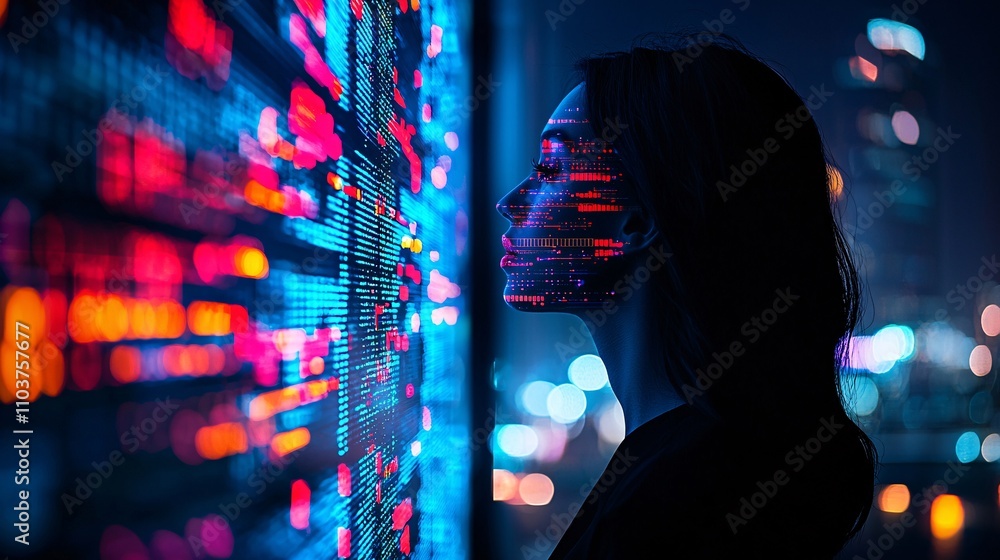 Poster a female technologist designing blockchain solutions with a focus on inclusivity and global impact s