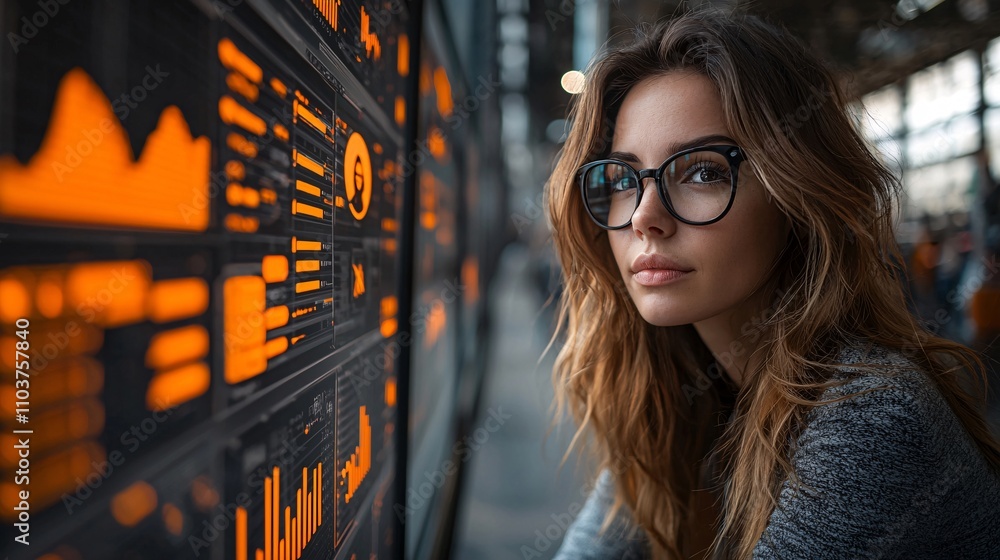 Poster a female technologist designing blockchain solutions with a focus on inclusivity and global impact s
