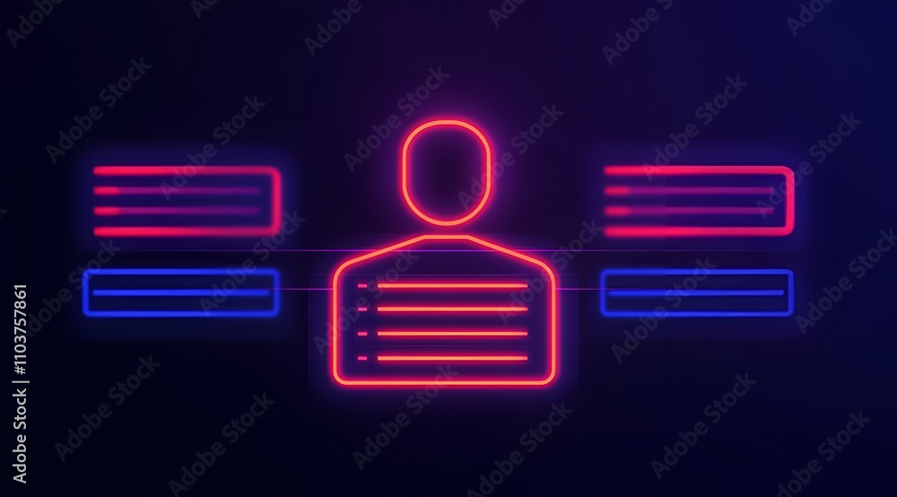 Poster a digital illustration featuring a stylized user icon surrounded by data fields, highlighting themes