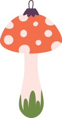 A cartoon mushroom with green leaves and red polka dots