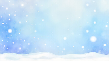 Fototapeta premium Snow-covered field with blue sky and sparkling snowflakes