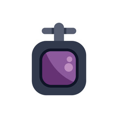 Simple flat illustration of a security camera displaying a purple screen with glare