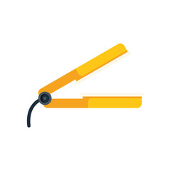 Yellow hair straightener making hair beautiful, great for representing hair styling, beauty routines, or hair salons