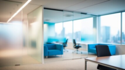Blurred modern office space,met room and open workstations that convey professionalism and tranquility.