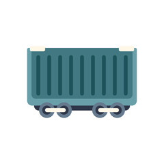 Green cargo train wagon carrying load on railway track, transportation and logistics concept