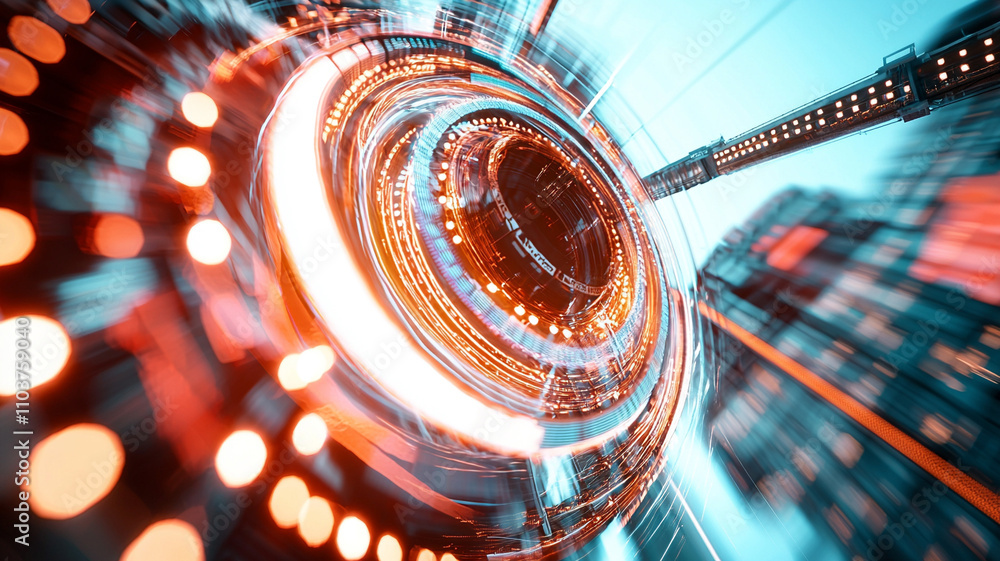 Poster ai generate dynamic motion patterns urban cityscape digital art futuristic environment close-up view