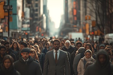 Obraz premium Anonymous Businessman Walking City Street Sunlight Metropolis