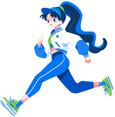 A girl is running outdoors in a gym suit