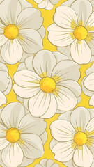 Obraz premium White Flowers with Yellow Centers, Lovely and Minimalist Pattern Design, Great for Wallpapers, Textiles, and Stationary