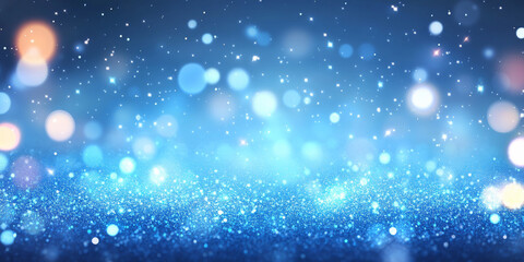 Fototapeta premium Abstract blue glitter sparkle background, filled with radiant sapphire and cobalt tones. Defocused light creates soft, glowing bokeh in layered dimensions.