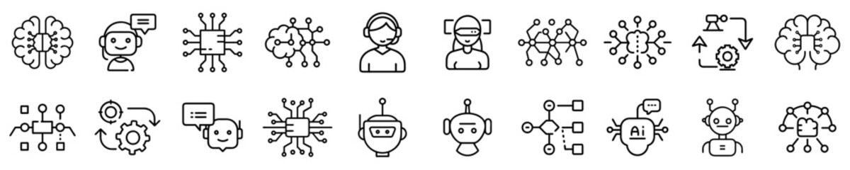 Obraz premium Good icon set of artificial intelligence concepts in outline style
