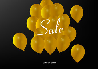 Black Friday. Discount flyer. Creative template with the inscription Discounts and yellow balloons on black background. Black Friday discount flyer. Vector illustration