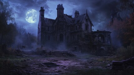 Fototapeta premium Haunted Mansion under a Full Moon