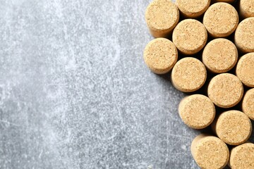 Wine corks on gray background 