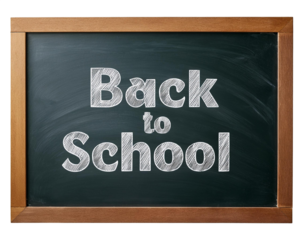 School blackboard with the text "BACK TO SCHOOL" written in chalk Isolated on transparent background