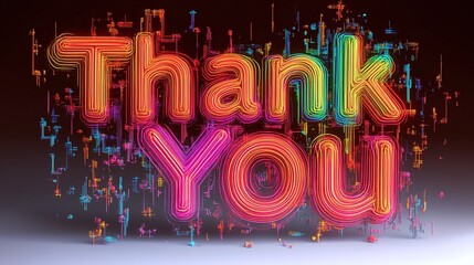 Thank you sign, large flowing lighting colorful letters "Thank you" on black background. Neon pink blue sign with text Thank you, Thanks card concept, Gratitude. Illustration