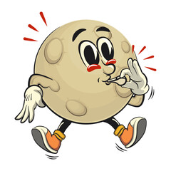 Moon mascot character illustration is blowing the whistle, cartoon mascot isolated, work of hand drawn