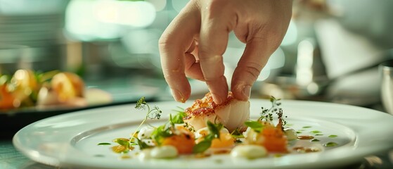 Close-up of Chef Preparing Elegant Restaurant Dish