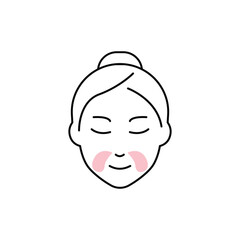 Girl Use Gel Patch Line Icon. Eye Patches for Beauty and Skin Care. Face Anti Aging Procedure Icon. Cosmetic Collagen Eye Patches Against Facial