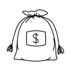 Hand drawn money bag. Vector illustration isolated on white background.