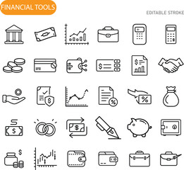 Financial Tools Icons Banking, Investment, Budgeting, and Finance