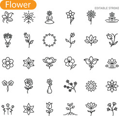 Floral Line Art Icons Flowers, Buds, Plants, Botany Illustrations