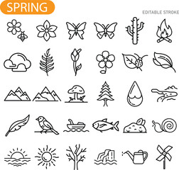 Spring Season Icons Flowers, Butterflies, Nature, and Rebirth