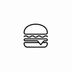 Line Art Burger Icon - Fast Food, Hamburger, and Junk Food Symbol in Outline Style