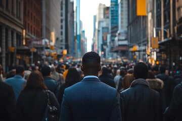 Anonymous Man in Suit Amidst Diverse City Commute