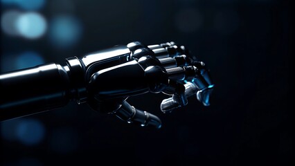 robotic hand on blurred bokeh background, artificial intelligence, technology.AI GENERATED