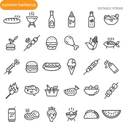Summer Barbecue Icons Food, Grill, Drinks, and More