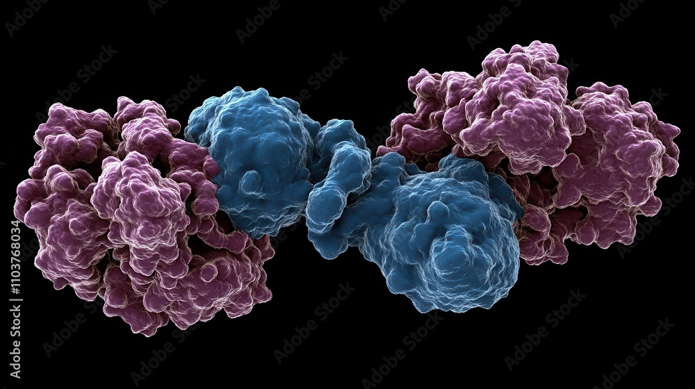 Poster detailed 3d visualization of molecular structures representing complex biological interactions in a 