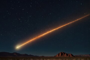 A glowing comet streaking across a star-filled night sky